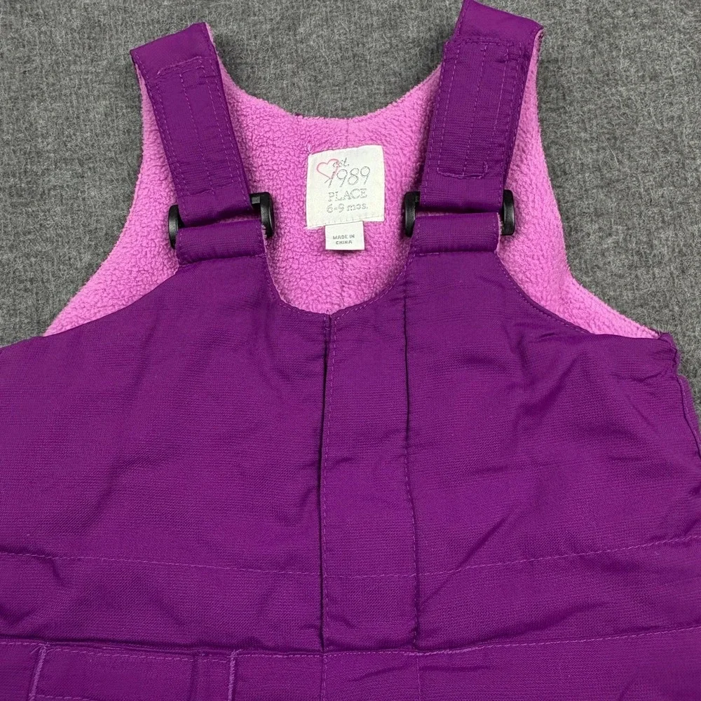 The Children's Place Purple Fleece Lined Snow Bib‎ Overalls 6-9 Mo. Cold Gear